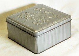 Silver Rose Lithograph Tin Can Storage Box - £10.11 GBP