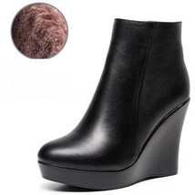 Genuine Leather Autumn Winter Boots Shoes Women Ankle Boots Female Wedges Boots  - £78.69 GBP