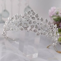 Sparkly Silver Leaf Tiara For Bride, Crystal Bridal Crown, Wedding Tiara... - £39.56 GBP