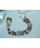Vintage Slide Charm Bracelet Nautical Fish Starfish Sea Shells Ocean Ena... - $44.54