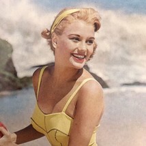 Beach Girl 1950s Vintage Postcard Summer Fashion Yellow One Piece Swimsuit - £8.25 GBP