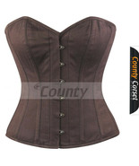 Full Steel Boned Spiral Victorian Over bust Bustier Gothic Brown Cotton ... - £41.69 GBP