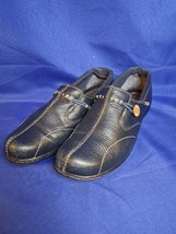 Clarks Bendables Slip-On Leather Shoes~Womens 8~Blue~Button Accent~VGC! - £18.51 GBP