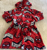 Marvel Spiderman Boys Red Blue Gray Hooded Fleece Long Sleeve Robe XS 4 - £11.61 GBP