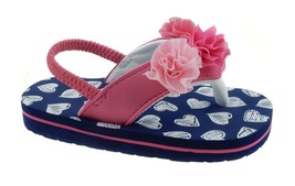 Wonder Nation Girls Flip Flop Sandals Blue With Hearts Size 5/6 W Backstrap - £8.54 GBP