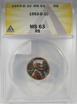 1953-D Lincoln Wheat Cent Monster Tone ANACS MS63 B AJ702 - £93.94 GBP