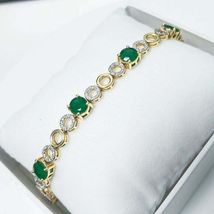 8 Ct Round Cut Simulated Green Emerald Bracelet Gold Plated925 Silver - £134.68 GBP