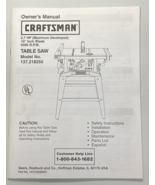 Craftsman 10&quot; Table Saw Model 137.218250 – Owner&#39;s Manual - $14.99
