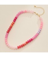 Colorful Beaded Necklace with Gold Clasp Trendy Statement Jewelry Pink - $40.27 CAD