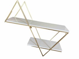 2 Tier Metal Gold Frame With White Wood Shelves Home Wall Hanging Decor - £22.71 GBP