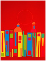 1937 Colorful building city, red back ground vintage Poster.Decorative Art. - £12.90 GBP+