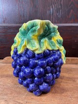 Decorative Ceramic Pitcher Bunch of Purple Grapes Leaf Spout Branch Handle - £12.15 GBP