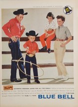 1958 Print Ad Blue Bell Wrangler Authentic Western Jeans Cowboy Family NY,NY - $21.37