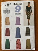Butterick 3597 Misses Straight or A-Line Skirt Sewing Pattern in 9 Styles 6-8-10 - £6.91 GBP