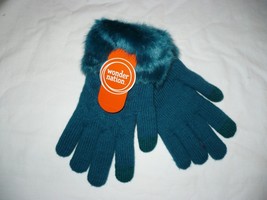 Wonder Nation Girls Faux Fur Lined Gloves Antique Teal  NEW Super Warm - $10.49