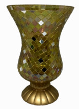 PartyLite Candle Hurricane Holder Vase Mosaic Glass Tile Mirrors Gold 12&quot; Tall - £38.73 GBP
