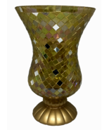 PartyLite Candle Hurricane Holder Vase Mosaic Glass Tile Mirrors Gold 12... - £37.95 GBP