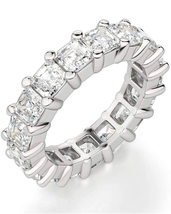 ADIRFINE 925 Sterling Silver 4MM Asscher Cut Cubic Zirconia Eternity Ring - £47.54 GBP