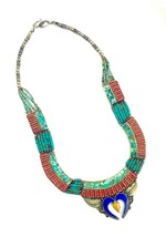 Vintage Nepal Tibetan Necklace Turquoise Tibetan Ethnic Coral Handmade US SELLER - £23.31 GBP