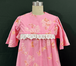 Vtg 1950s Pink Plaid Butterflies Homemade House Coat Muumuu Dress S/M - £30.47 GBP