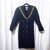 VTG Leslie Fay Nautical Navy Double Breasted Sailor Dress Size 4 Gold Buttons - $23.36