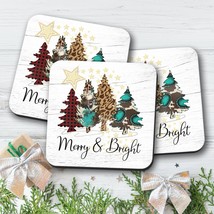Christmas Tree Coasters, Merry And Bright, Holiday Table Accessories, Farmhouse  - £3.94 GBP
