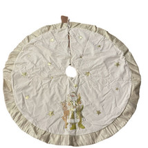 Christmas Tree Skirt Ivory Gold With Santa Reindeer Stars 43&quot; Classic - £18.99 GBP