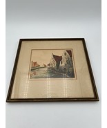 J. Douril Colored Etching European Village Cottage Bungalow Stream Penci... - $24.75