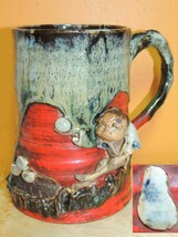 Japanese Sumida Gawa Mug / Cup/ Stein 5&quot; man holding stone drip glaze Ha... - $2,981.16 MXN