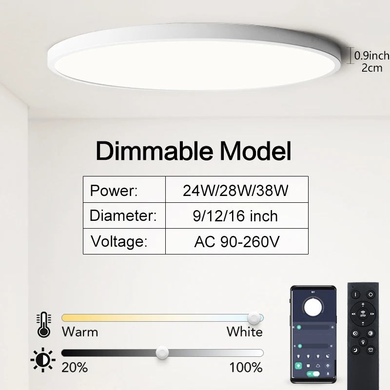 0.9inch Ultra-thin Ceiling lamp Smart APP/Remote Control LED Ceiling lights for  - £167.02 GBP