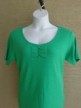  Being Casual L Ribbed Cotton Blend Knit S/S Embellished Scoop Neck Top Green - £8.91 GBP