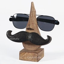 Funny Mustache Eyeglass Holder Wooden Moustache Eye Glass Stand Reading Glasses - £11.86 GBP