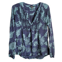 Lucky Brand Plants and Flowers Navy Teal Peasant Top - Sz Small - £16.20 GBP