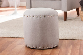 Augusta Light Gray Fabric Upholstered Nail Trim Ottoman - $829.08 MXN