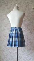 Light Blue Plaid Skirt Women Girl Pleated Plaid Skirt Outfit Mini Plaid Skirt image 6