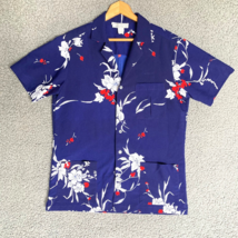 Brookhurst Hawaiian Shirt Womens L Blue Button Up Vintage Floral Uniform... - $34.29