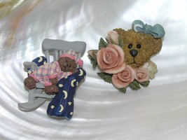 Estate Lot of 2 Resin Teddy Bear with Pink Roses Sleeping in a Rocking Chair - £6.97 GBP