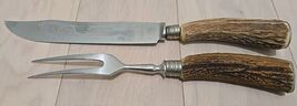 Carl Schlieper  Carving Set Knife &amp; Fork Stag Horn Handles Solingen Germany - $54.44