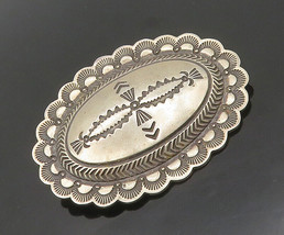 NAVAJO 925 Sterling Silver - Vintage Etched Design Dome Brooch Pin - BP7143 - £83.21 GBP