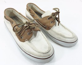 Sperry Top-Siders Womens 9 M White Brown Canvas Boat Deck Shoes - $28.91
