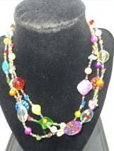 Fun Colorful 3 Strand Beaded Necklace Glass Beads Millipore Beads Variety 16-18” - £35.30 GBP