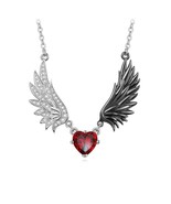 Angel Wing Necklace &amp; Heart Garnet Inlaid Devil Wing Inspired Engagement... - $249.93 CAD