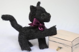 Teddy Cat/Kitten plush toy/Collectible Cat toy/Mohair/Soft sculpture cat/Black c - £118.67 GBP