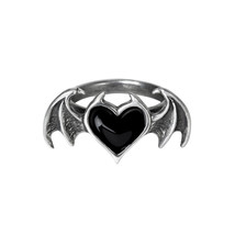 Alchemy Gothic R240  Black Soul Ring Black Heart Bat Wing Wrap Love Demon - £22.90 GBP