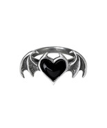 Alchemy Gothic R240  Black Soul Ring Black Heart Bat Wing Wrap Love Demon - £21.51 GBP