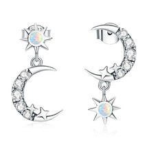 925 Sterling Silver Shining Star and Moon Stud Earrings Crystal Golden Buckle Ea - £18.66 GBP