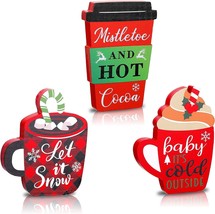 Christmas Wooden Block Signs, Xmas Coffee Wood Signs, Winter Season Drinks - £28.69 GBP