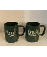 Set of 2 Rae Dunn Magenta Mugs &quot;Merry&quot; and &quot;Bright&quot; Green - £15.37 GBP
