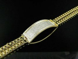 3Ct Round Cut Diamond Two String Cuban Link Bracelet 14K Yellow Gold Over - £221.23 GBP