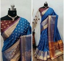 Banarasi saree soft silk sari Light Blue festive wear - £26.90 GBP